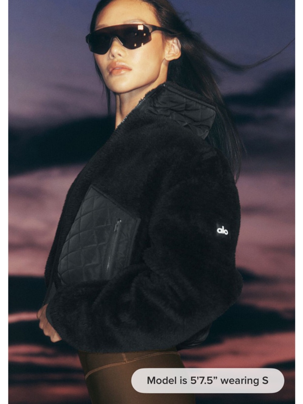 ALO Yoga Black Quilted Sherpa Bomber Jacket